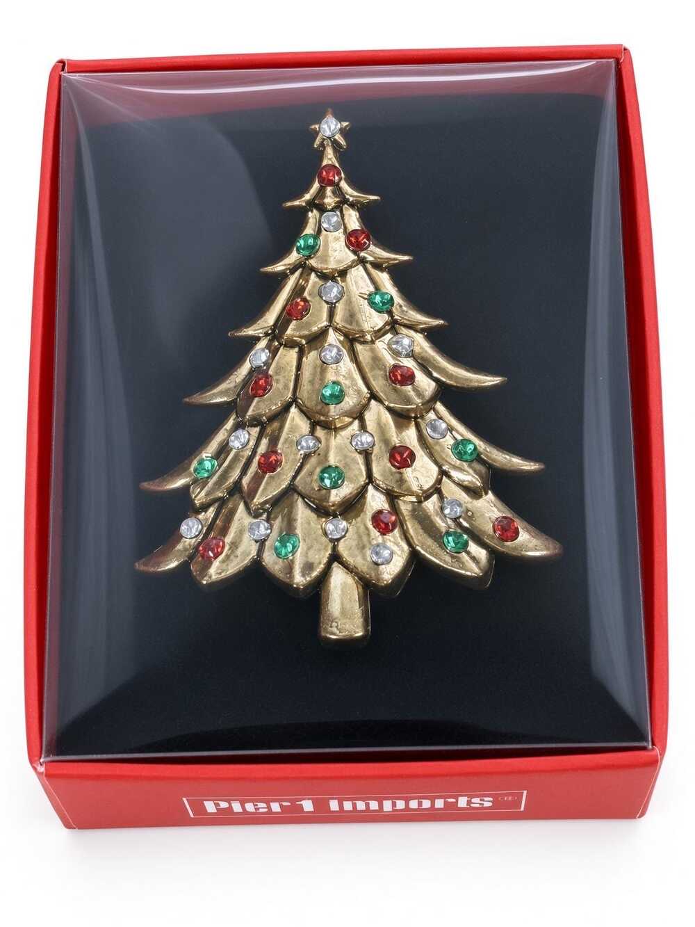 Pier 1 Imports Christmas Tree Candle Pin, Gold Rhinestone Ornament